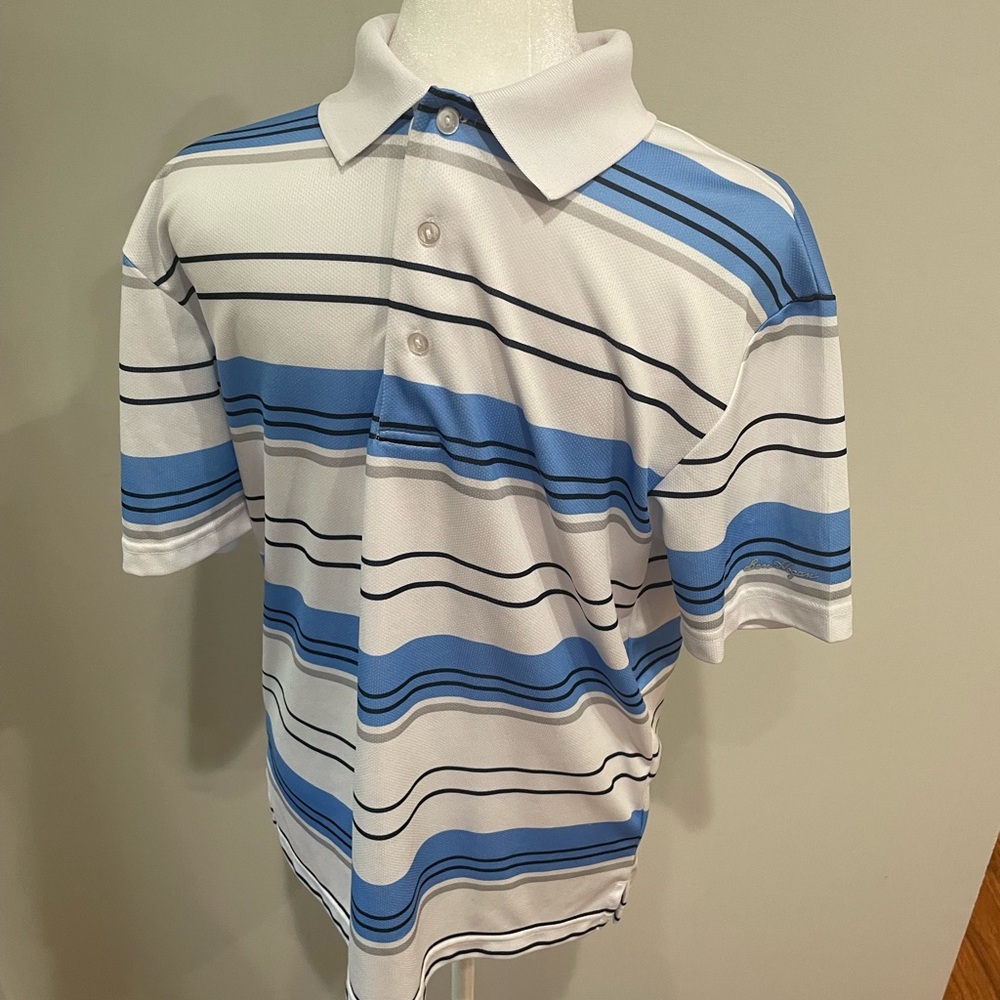 BEN HOGAN Golf Performance Polo Shirt Size Small Blue & Black Stripes Kids